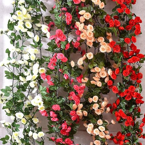 White 10PCS Artificial Rose Garland 7.5Ft B2738