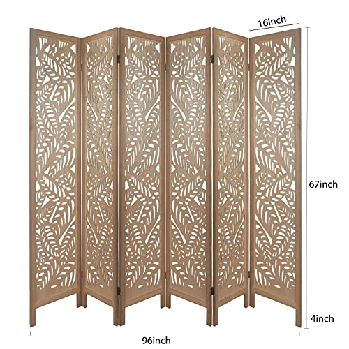 Light Brown 6 Panel Folding Wood Room Divider E322445