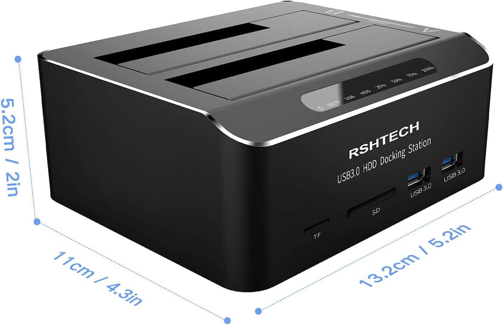 USB 3.0 Aluminum Dual Bay Hard Drive Dock with SD TF Card Reader M18614