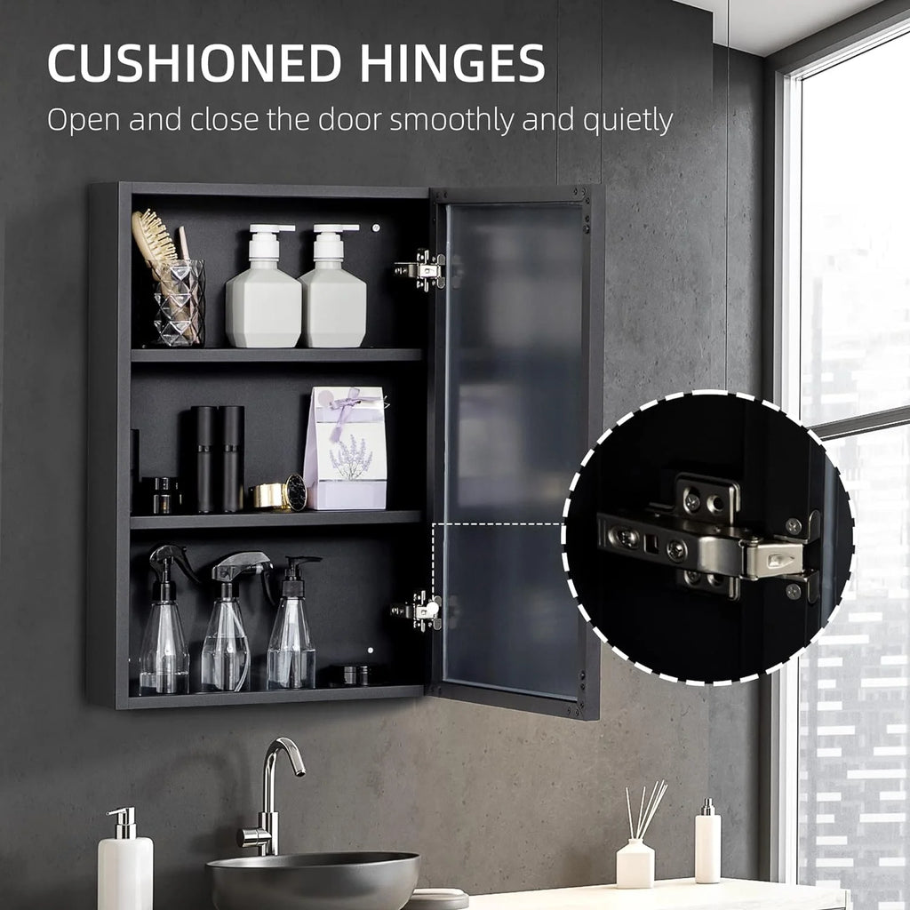 Black Wall-Mounted Stainless Steel Medicine Cabinet with Mirror R284
