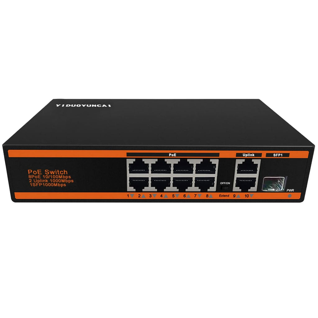 10 Port Gigabit PoE Switch, 8 Port PoE+ 1000Mbps, 2 Uplink Port, 150W, Metal, Fanless, Pack of 2 J135