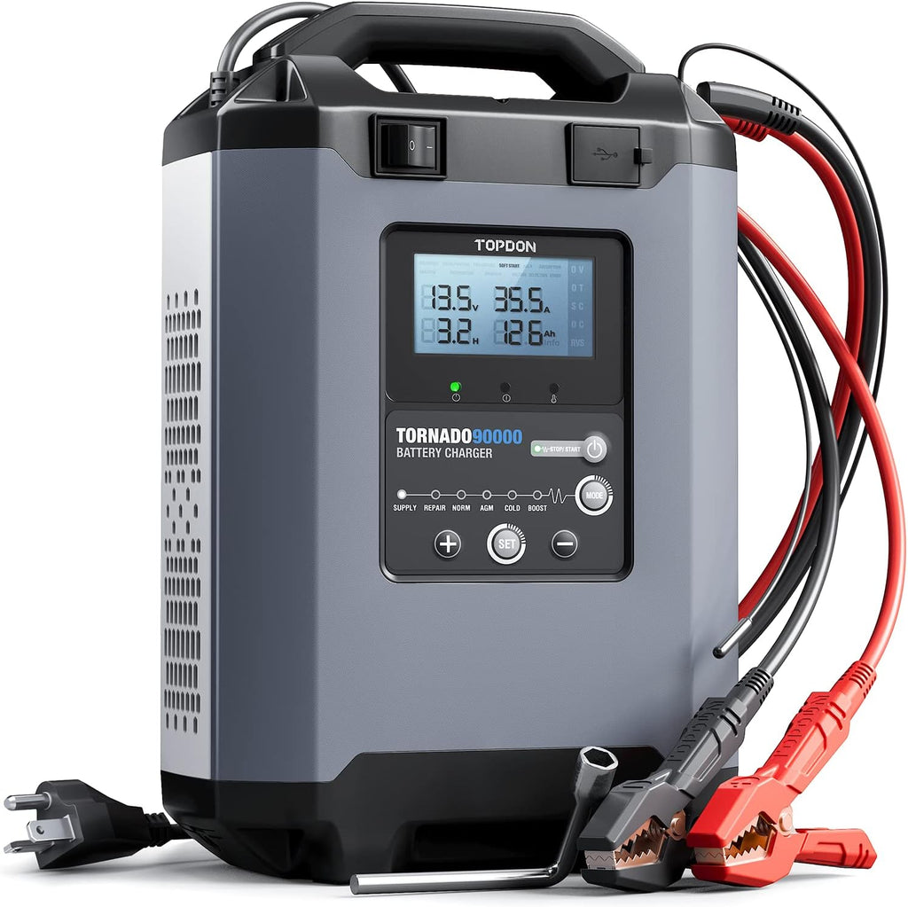 90-Amp 12/24V Smart Automotive Battery Charger Maintainer Desulfator P75616