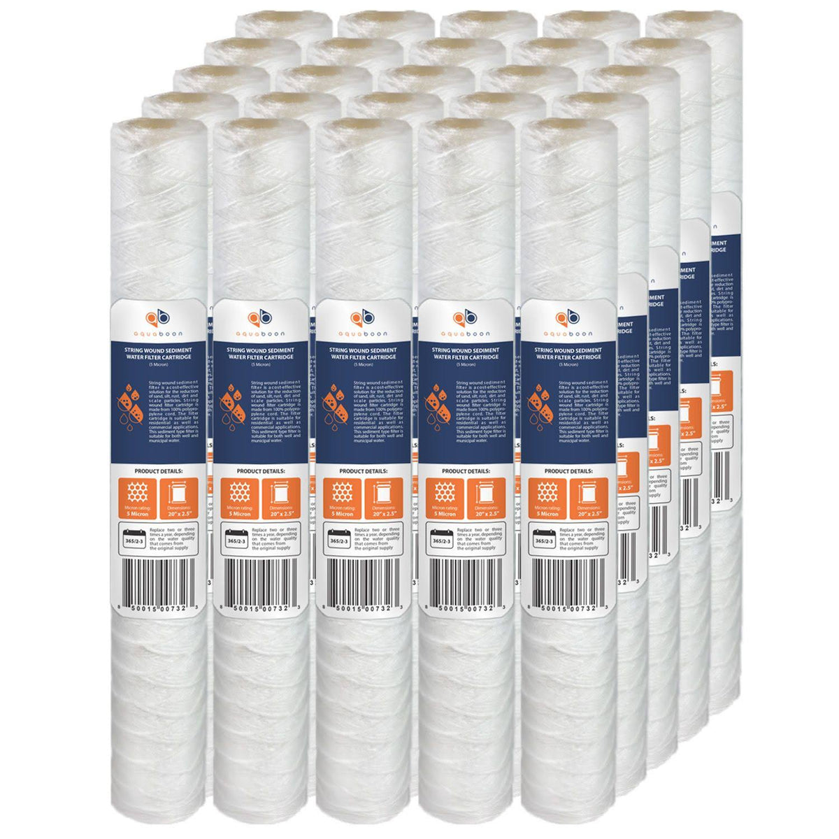 25 Pack 5 Micron 20x2.5x22 Wound String Sediment Water Filter Cartridge T1230
