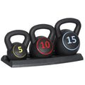 3 Piece 5lb 10lb 15lb Kettlebell Set with Storage Rack T269895