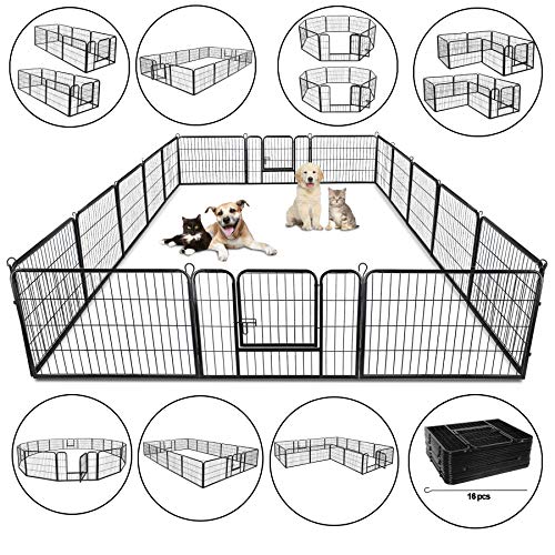 16 Panels 32 in Black Metal Pet Playpen E663318