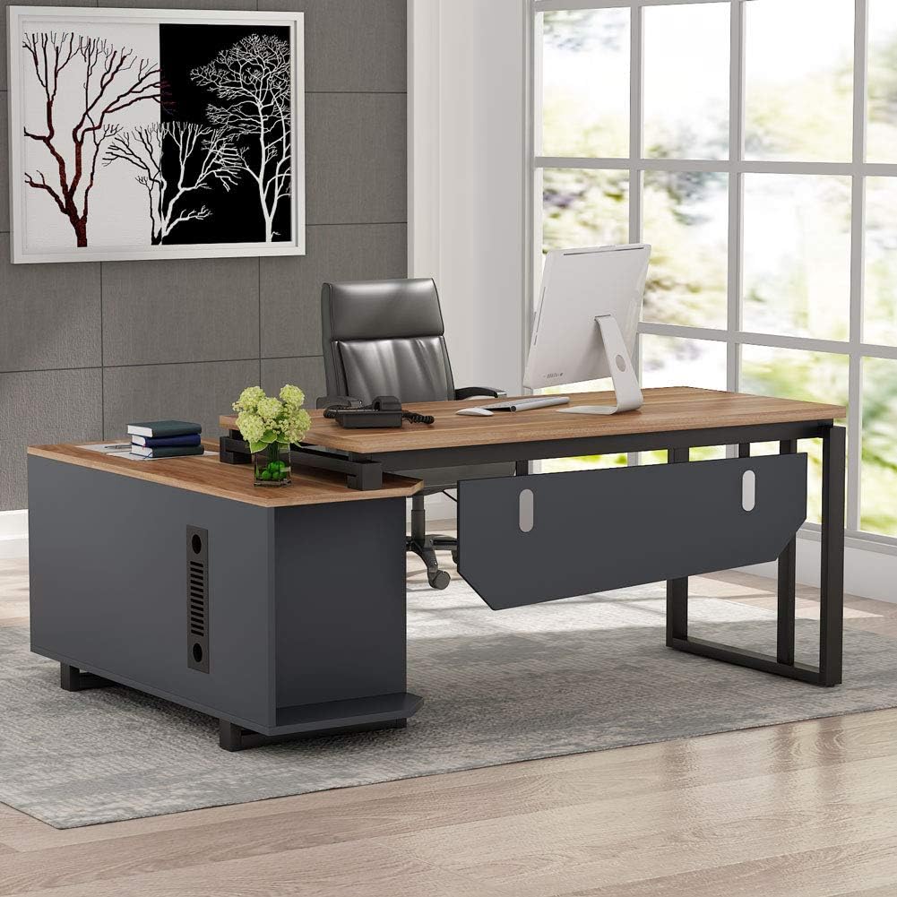 55 Inch L-Shaped Desk with File Cabinet C279