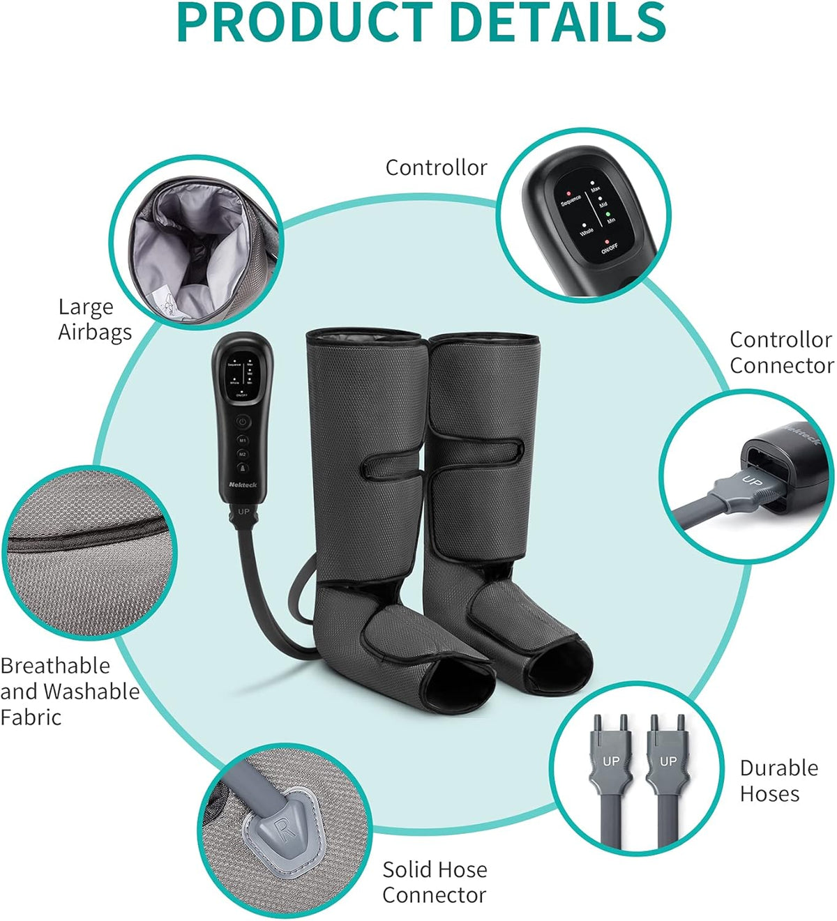 Leg Massager with Air Compression, Foot and Calf Massage Machine with Hand-held Controller 2 Modes 3 Intensities, Adjustable Leg Wraps Z28055