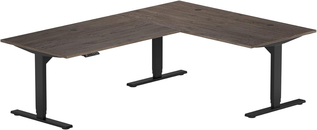 78" x 60" Electric Height Adjustable L Shaped Standing Desk with Black Frame, Light Walnut A2778