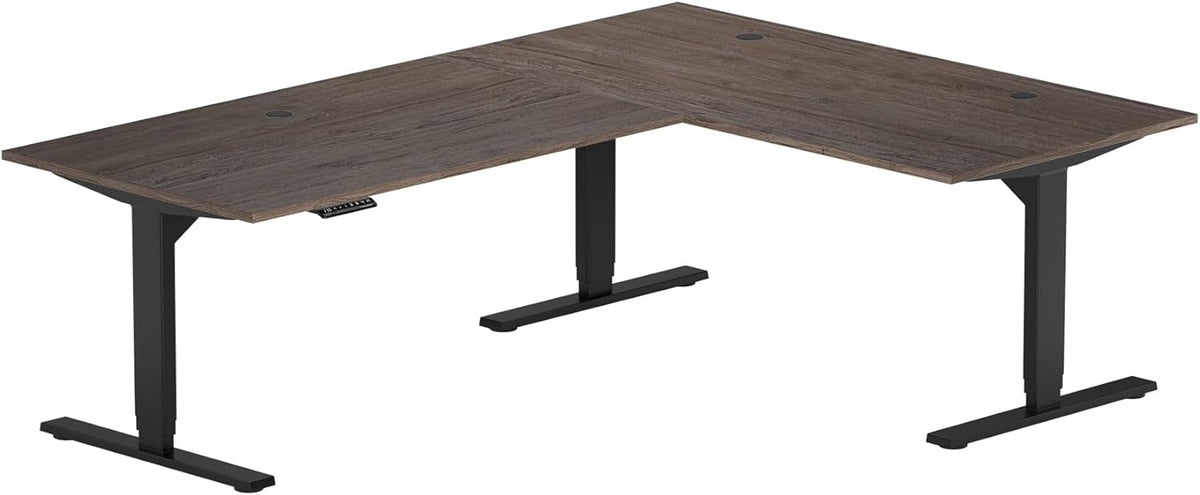 78" x 60" Electric Height Adjustable L Shaped Standing Desk with Black Frame, Light Walnut A2778