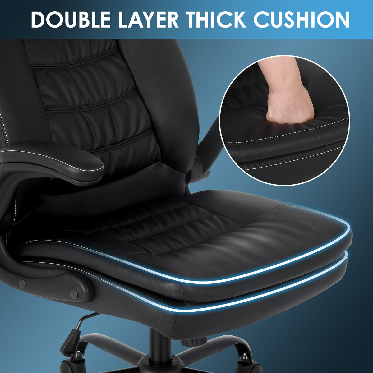 Black PU Leather Ergonomic High Back Office Chair with Lumbar Support K70630