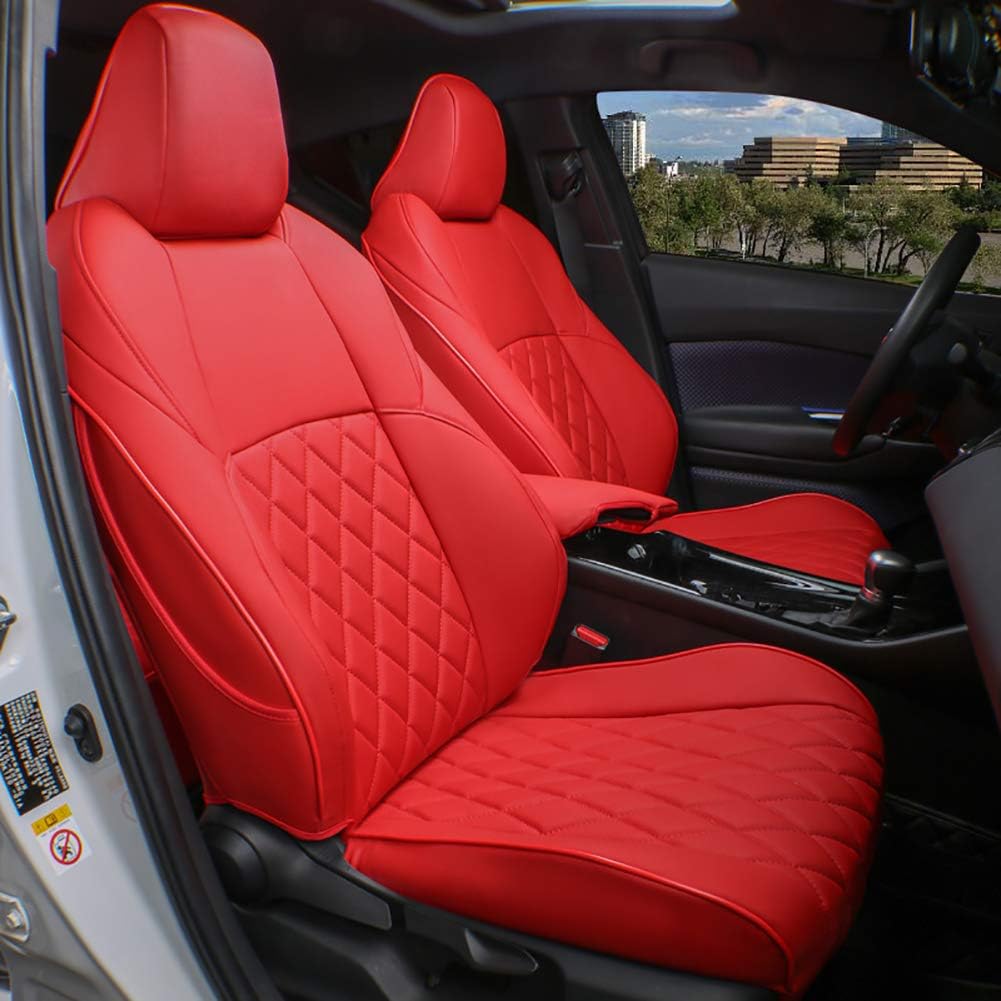 Custom Fit Full Set Car Seat Covers Leatherette Black with Red Piping H659759