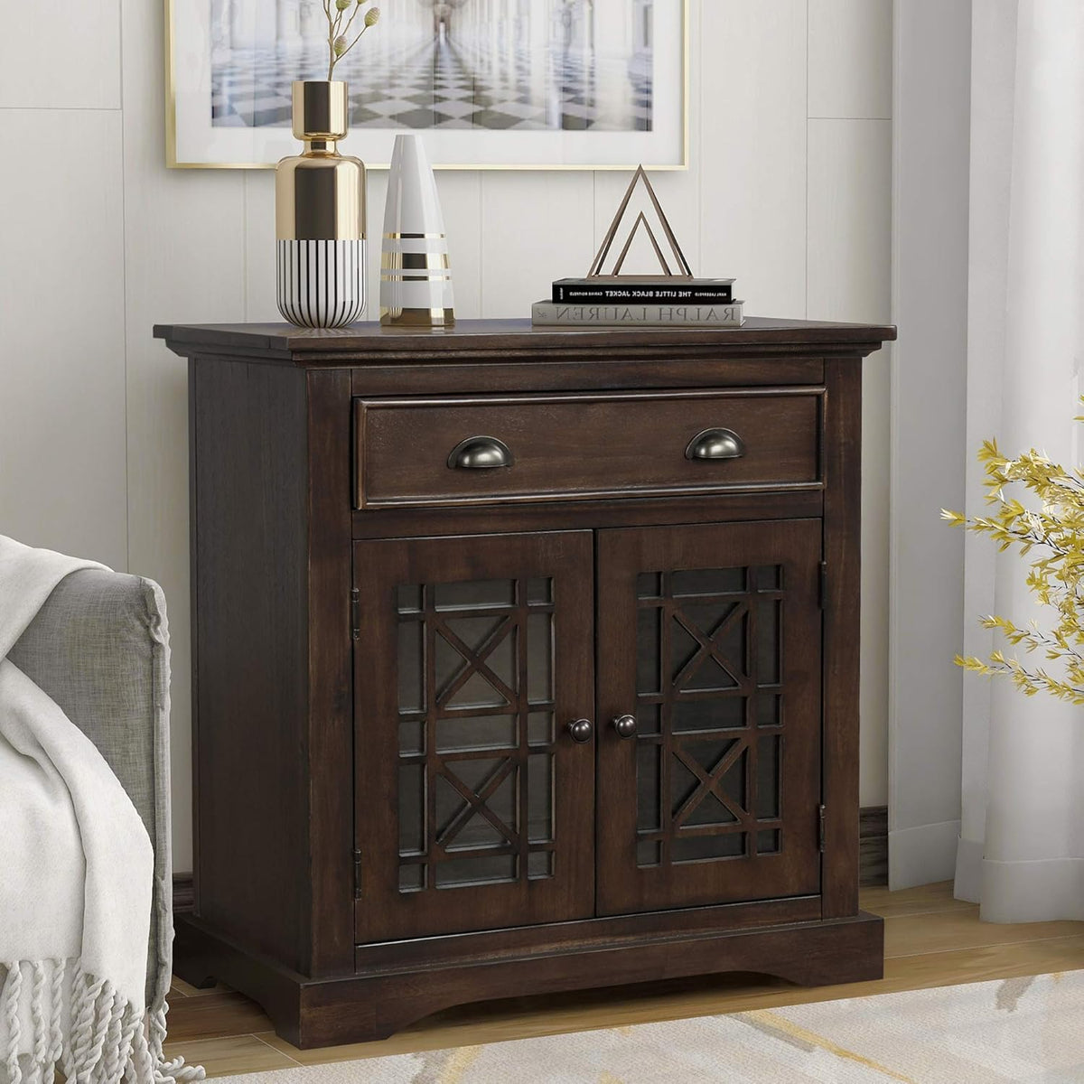 Dark Blue Wood Storage Cabinet with Doors and Drawer X13367