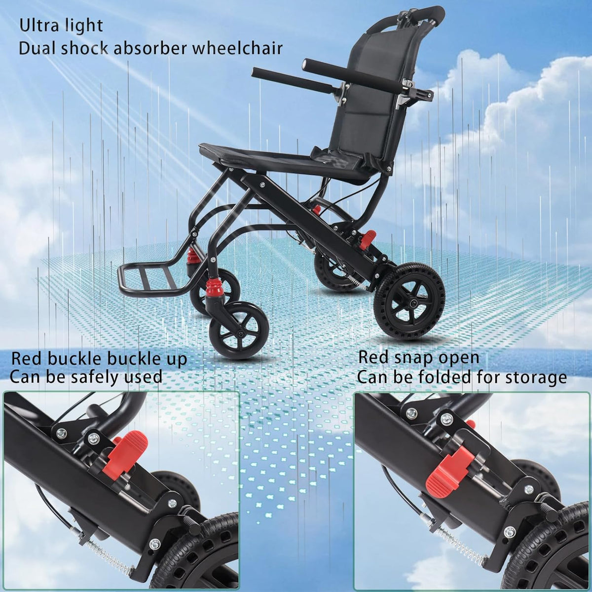 Ultra-Light Portable Folding Wheelchair with Handbrake W146