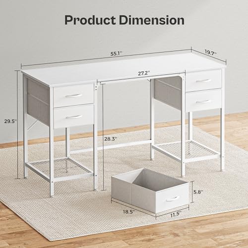 Rustic Brown 55 Inch Computer Desk with 4 Drawers and Mesh Shelf Y130