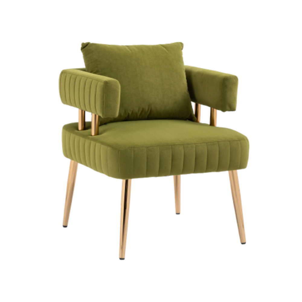 Olive Green Polyester Accent Chair with Golden Feet V583