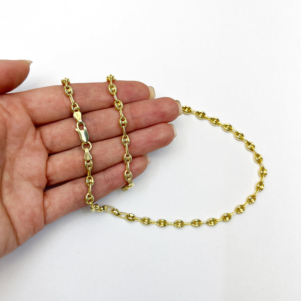 18K Yellow Gold Over Silver Puffed Anchor Chain Necklace 16"-24" X744960