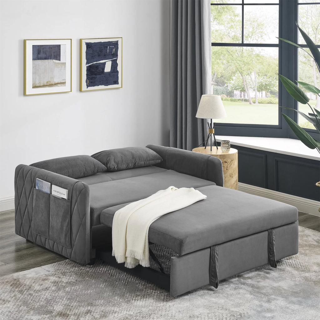 55" Velvet Pull Out Sofa Bed with 2 Pillows G90586