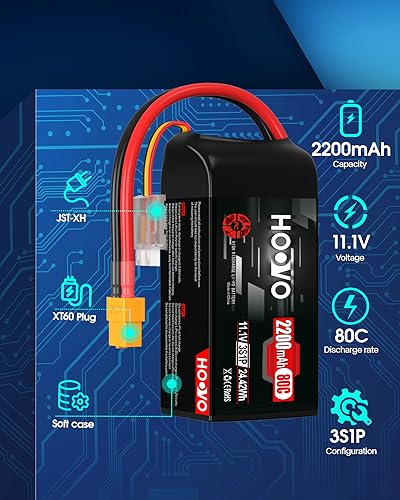 3S 2200mAh 80C 11.1V Shorty Lipo Battery Pack 2 Pack X867915