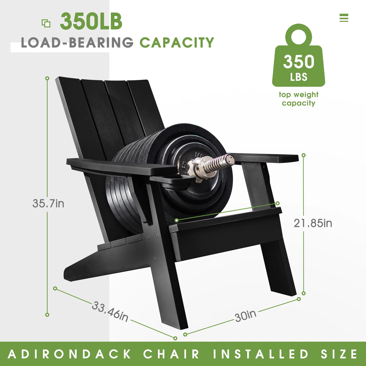 Black Plastic Adirondack Chair with Cup Holder P342149