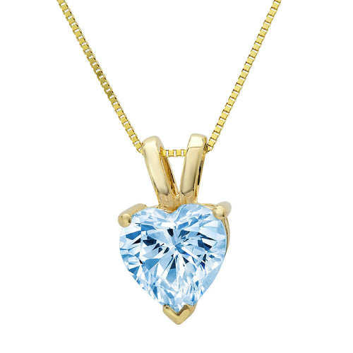 18k Yellow Gold Blue Simulated Diamond Pendant with Gold Chain N7012