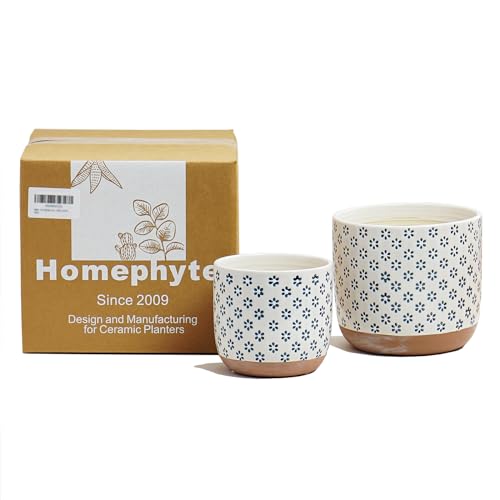 Set of 2 Ceramic Stoneware Plant Pots with Drainage Hole F72078