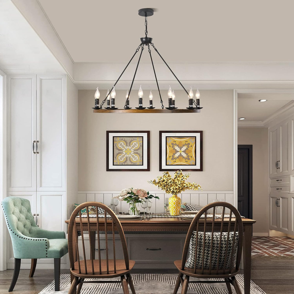 12-Lights Wagon Wheel Chandelier W728140