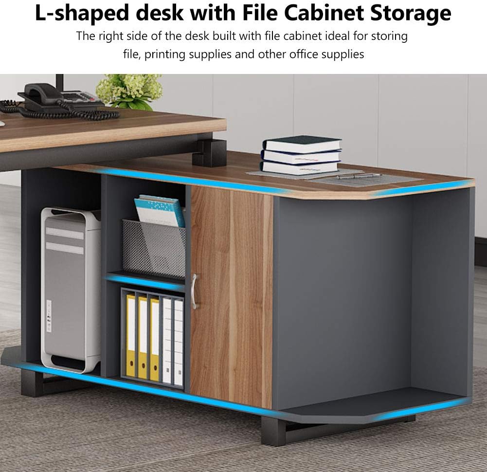 55 Inch L-Shaped Desk with File Cabinet C279