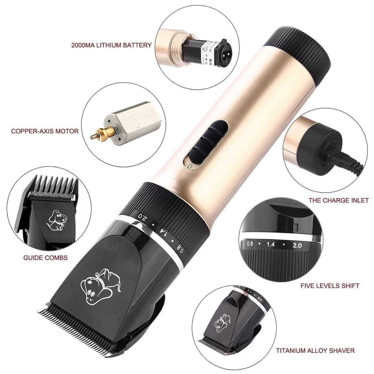 Low Noise Rechargeable Cordless Pet Clippers Grooming Kit with Storage Bag O66017