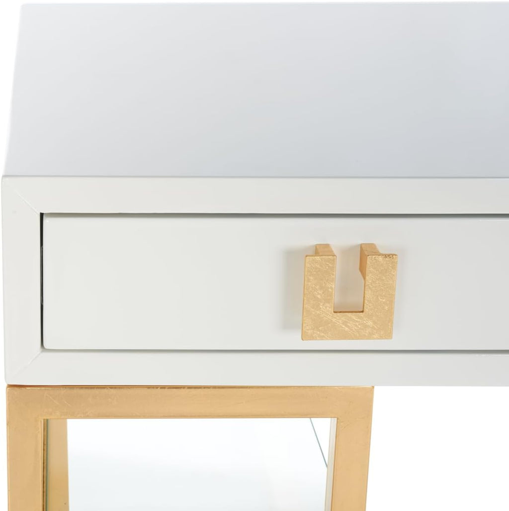White Lacquer and Gold Leaf 3-drawer Writing Desk J50177