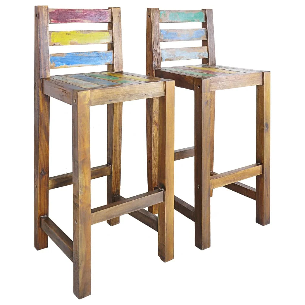 Solid Reclaimed Wood Bar Stools 2 pcs W95428