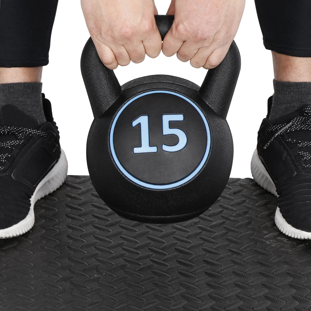 3 Piece 5lb 10lb 15lb Kettlebell Set with Storage Rack T269895