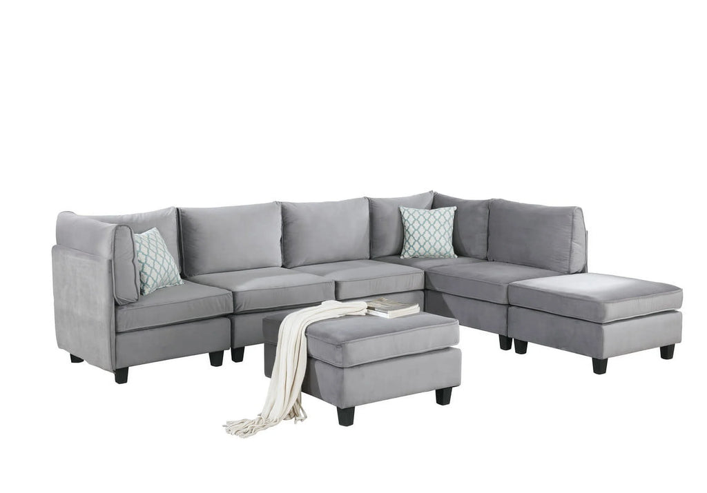 Gray Velvet 7Pc Modular Sectional Sofa P712
