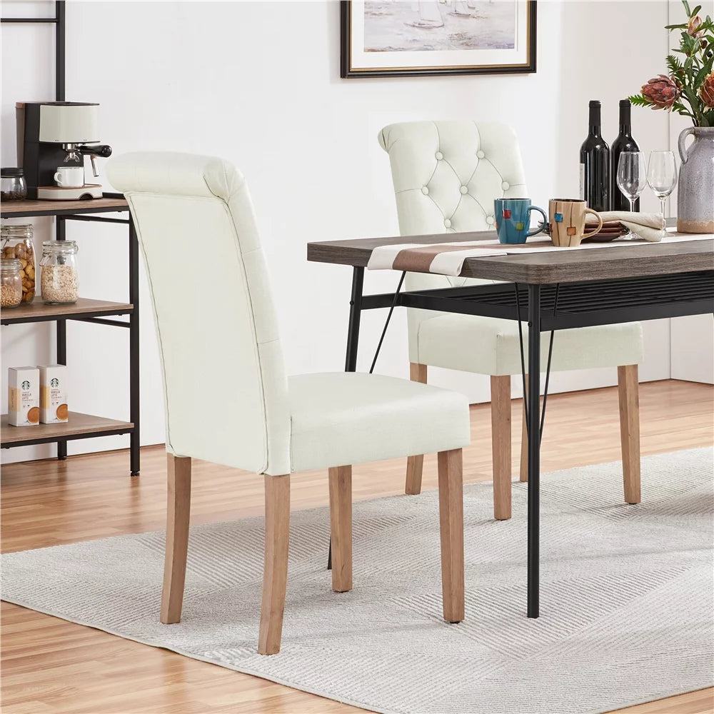 2pcs Beige Fabric Upholstered Tufted Dining Chairs L4443