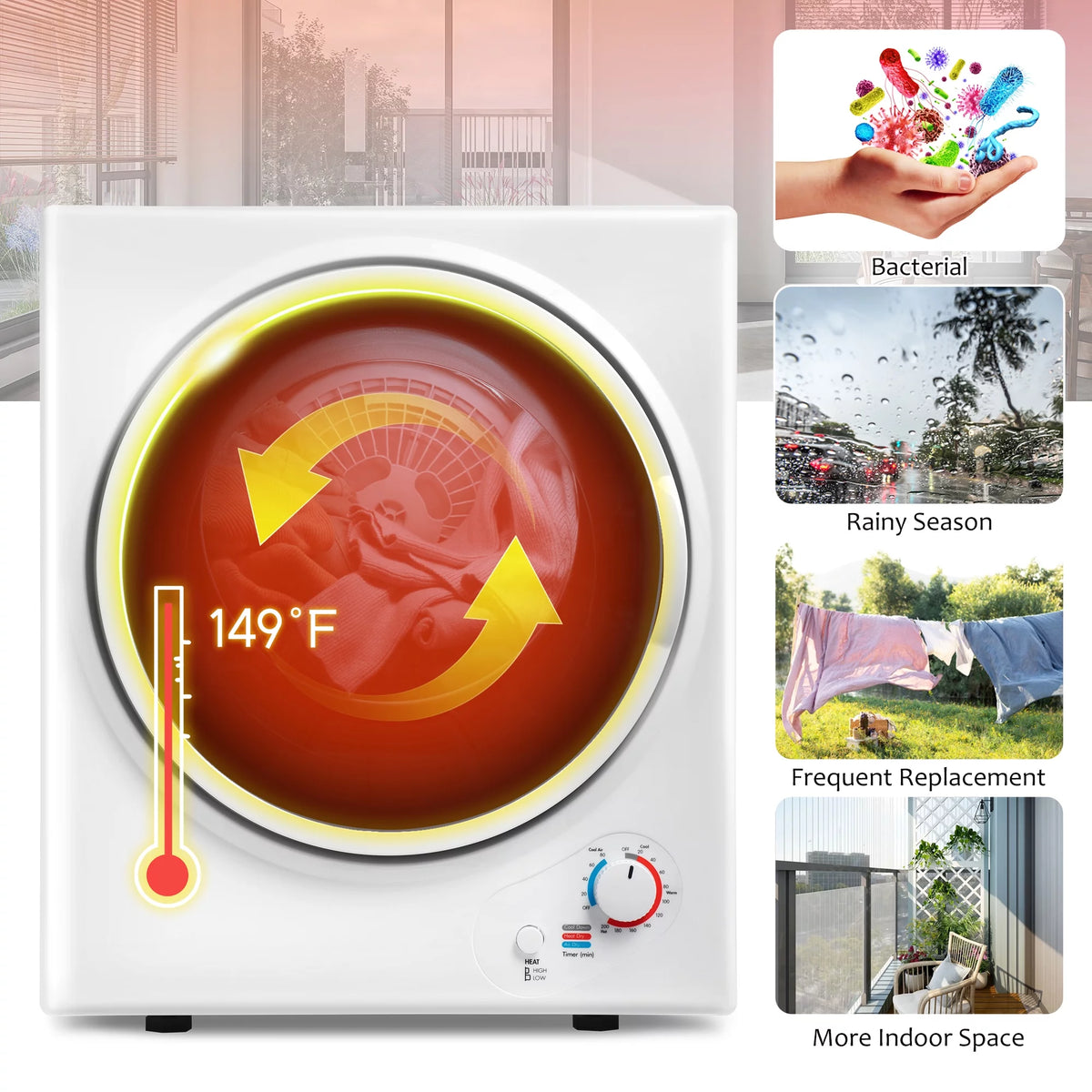 850W Portable Front Load Electric Clothes Dryer with 5 Drying Modes T295