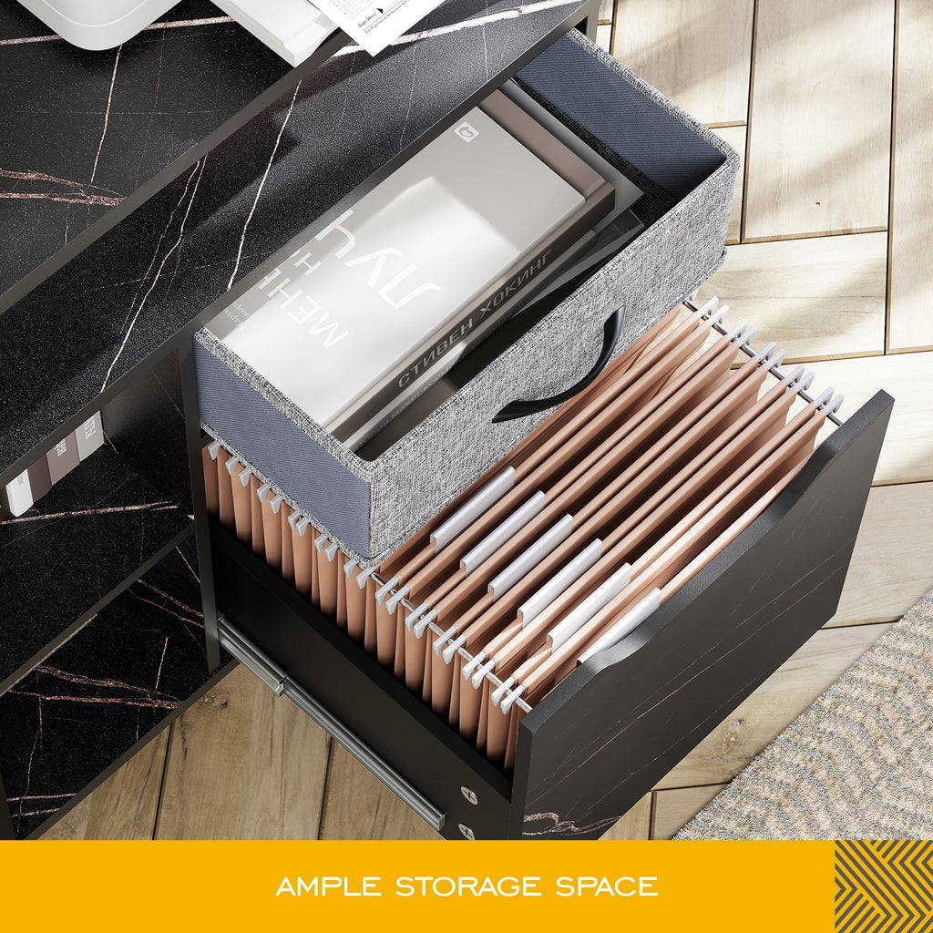 Black Marbled Mobile Office Storage Cabinet with Sliding Filing Drawers E97929