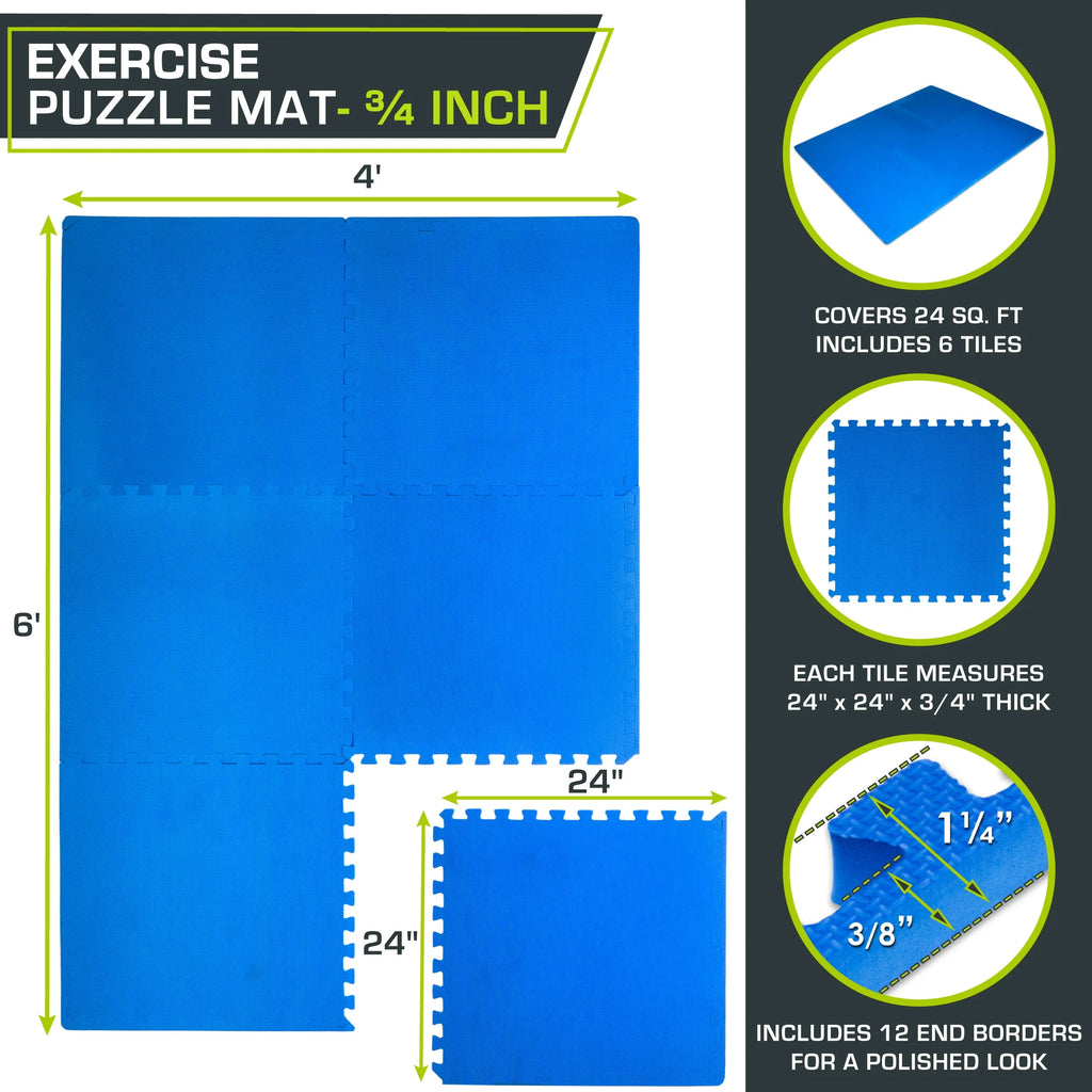 Blue 3/4-in Exercise Puzzle Mat 6 Tiles P274