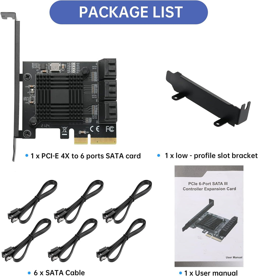 4X PCIE SATA Card 6 Ports with 6 SATA Cables F41668