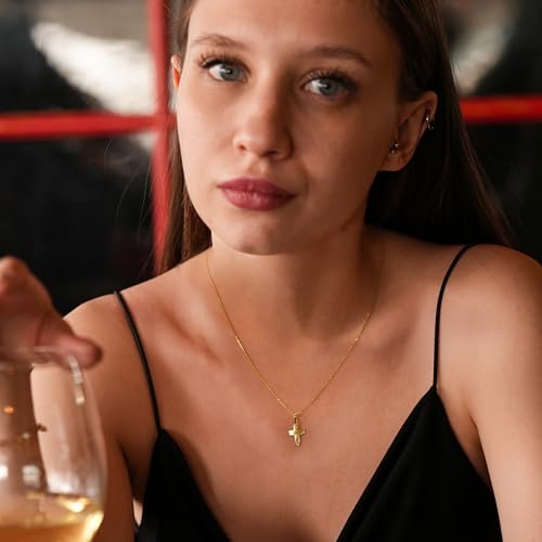 14K Solid Gold Cross Necklace V31840