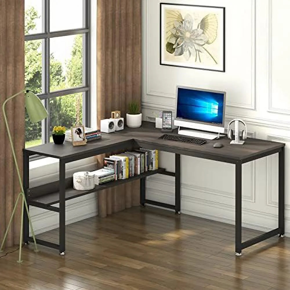 L Shaped Desk 55 inch with Shelves B663