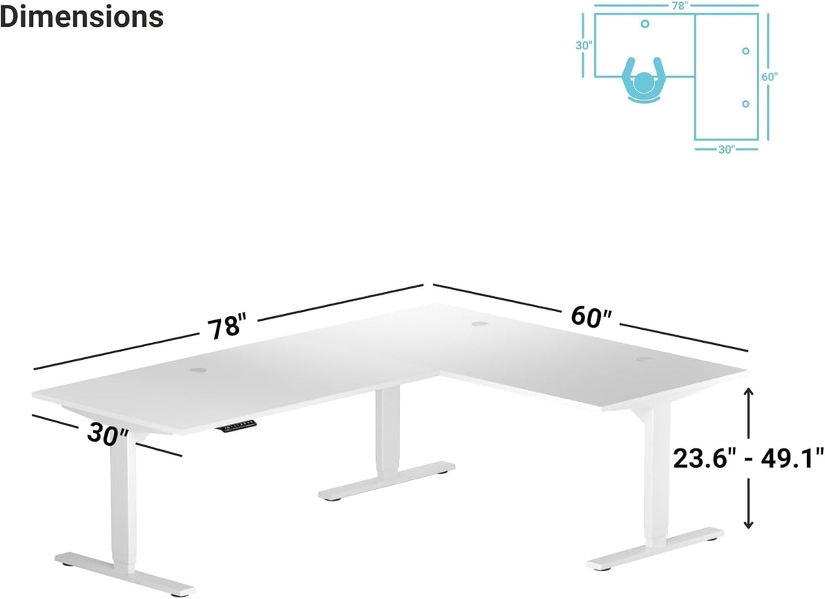 78" x 60" Electric Height Adjustable L Shaped Standing Desk with Black Frame, Light Walnut A2778