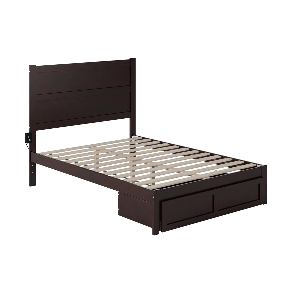 Solid Wood Platform Bed with Foot Drawer Storage, Espresso Full Size V34272
