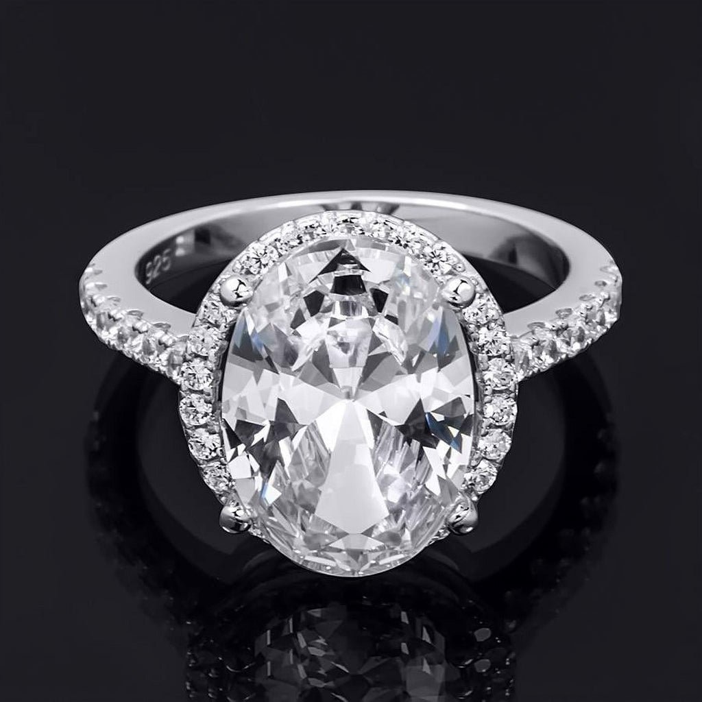 Oval Cut Halo Promise Engagement Ring Sterling Silver X98918