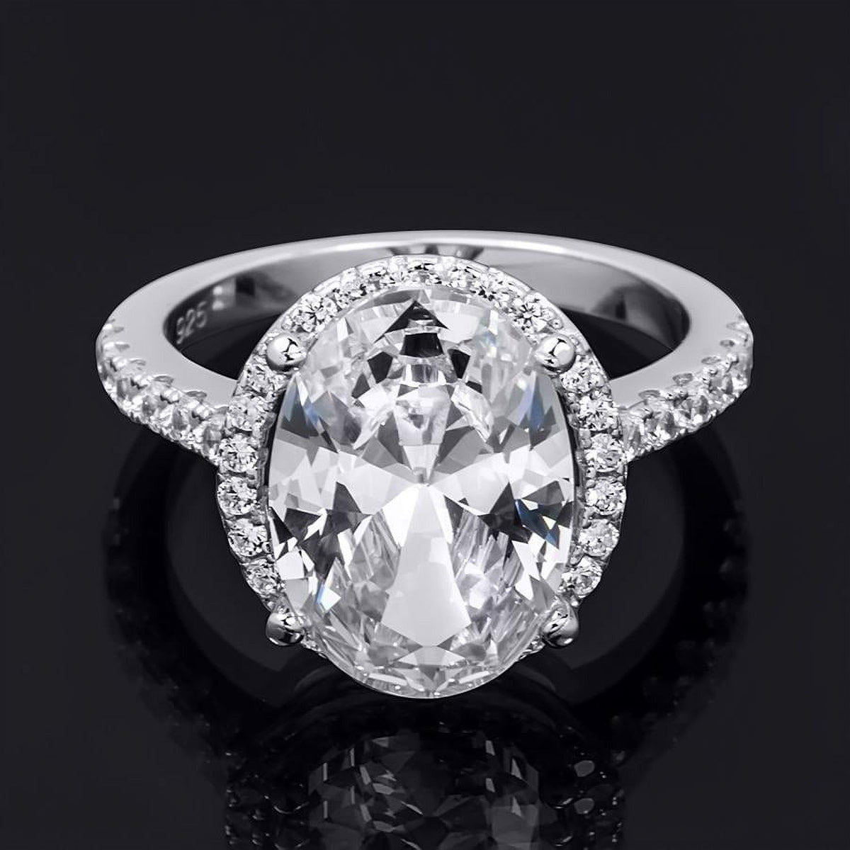 Oval Cut Halo Promise Engagement Ring Sterling Silver X98918