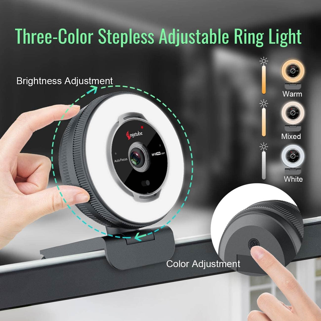 1080P 60FPS USB Webcam with Ring Light and Privacy Cover P4703