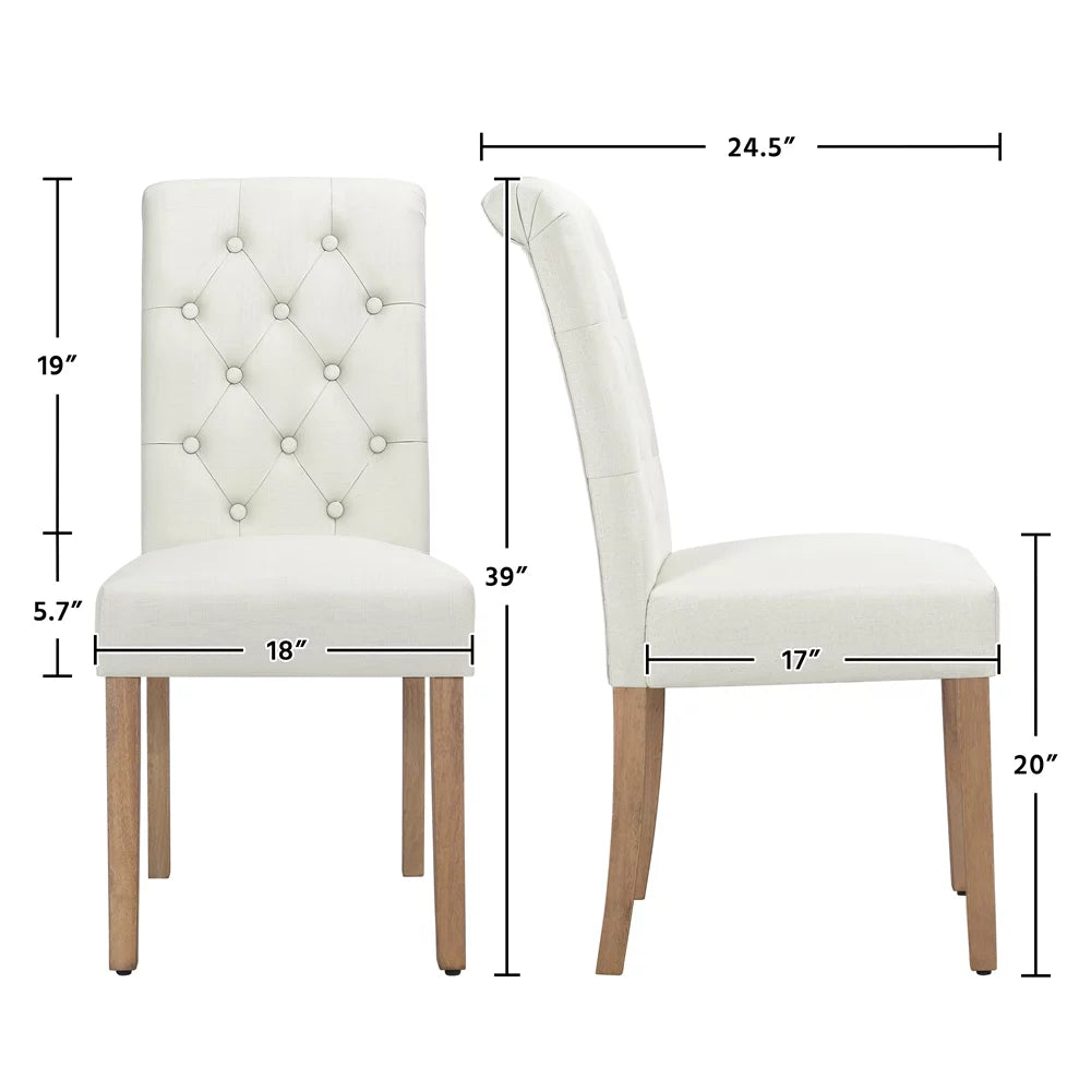 2pcs Beige Fabric Upholstered Tufted Dining Chairs L4443