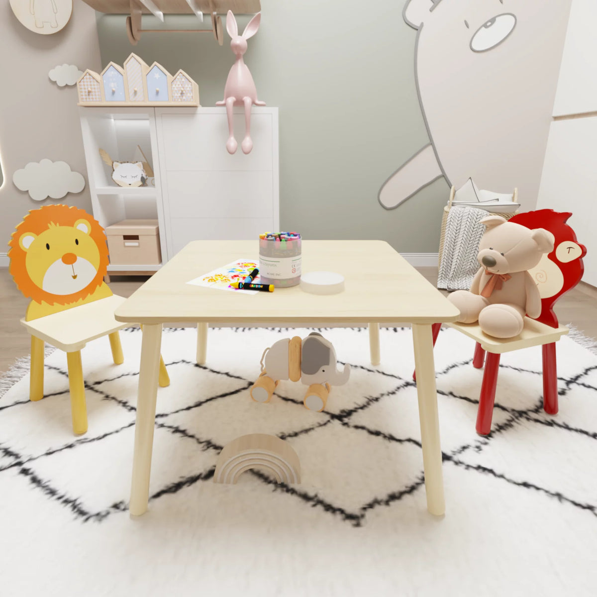 Cartoon Table & Chair Set with 2 Backrest Chairs G3118