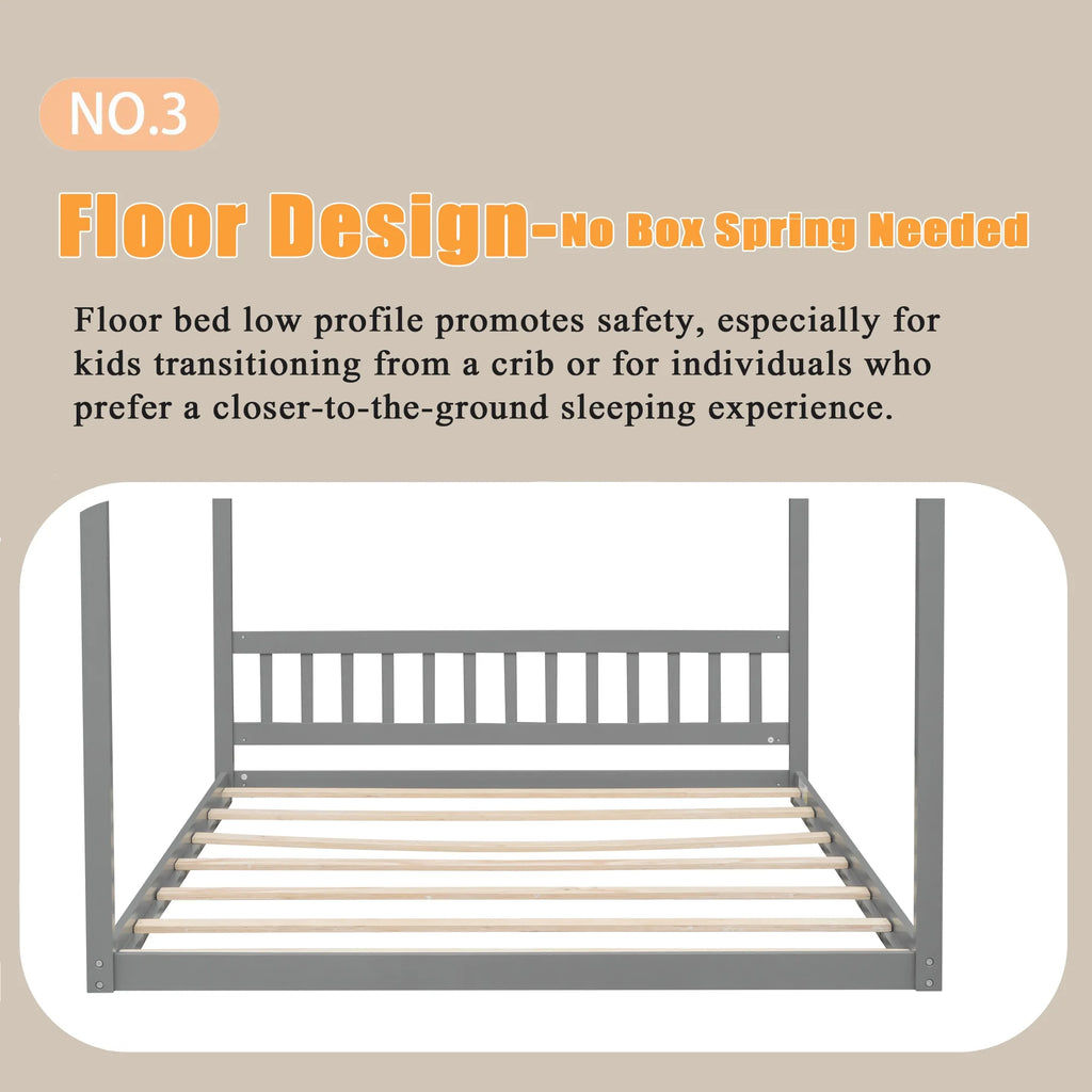 Queen Size Wood Floor Bed with Headboard D222503