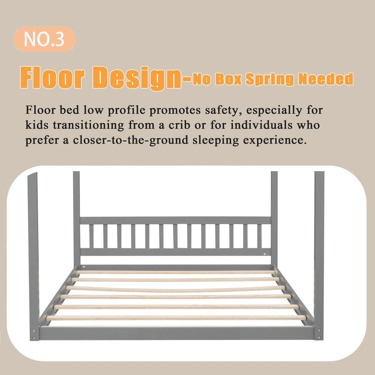 Queen Size Wood Floor Bed with Headboard D222503