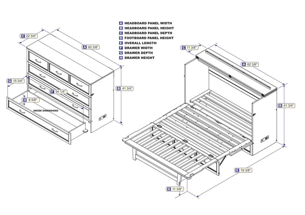 Queen Solid Wood Murphy Bed Chest with Mattress, Drawer & Charger, White Y60641