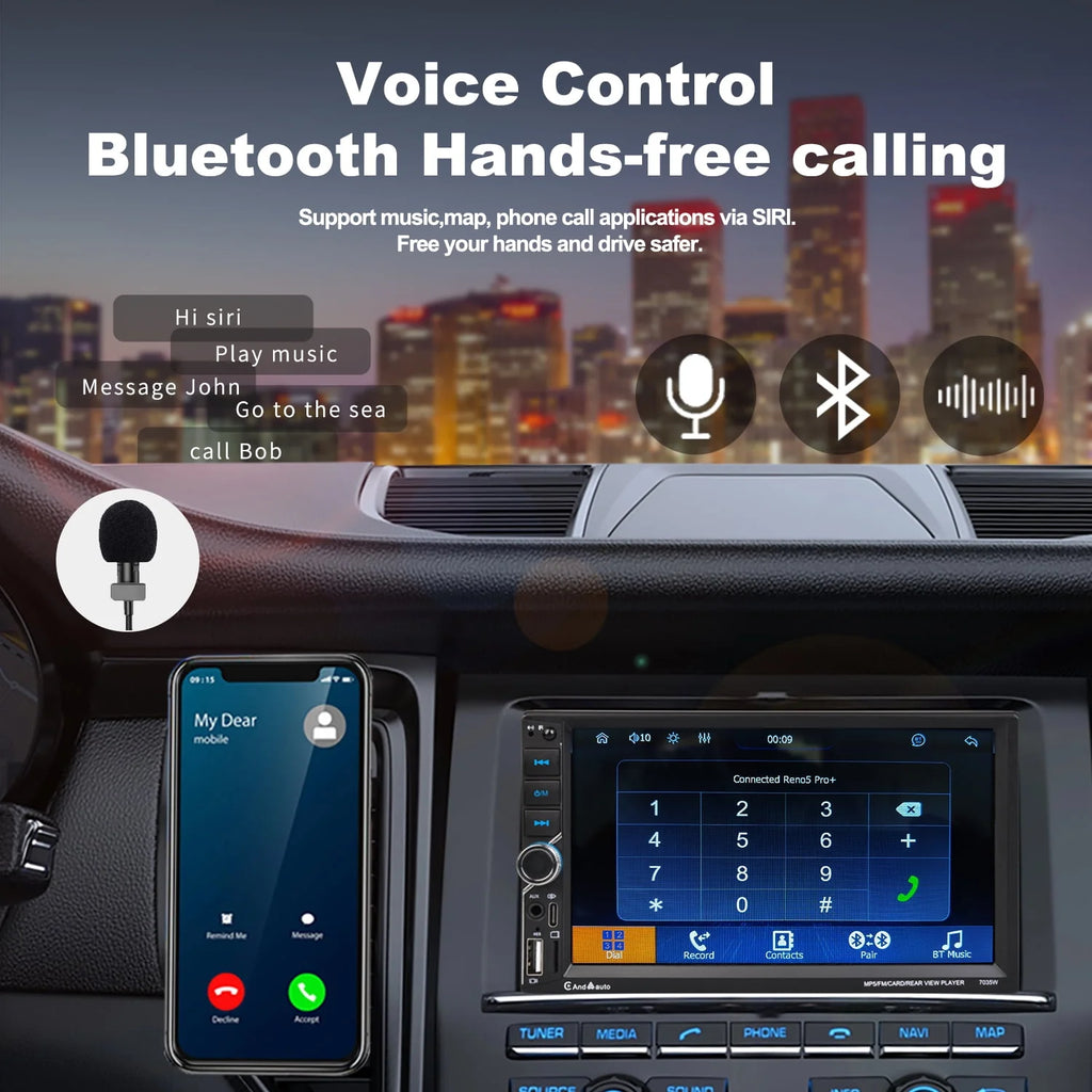 Double Din Car Stereo with 7 Touchscreen Bluetooth Rear Camera U88281